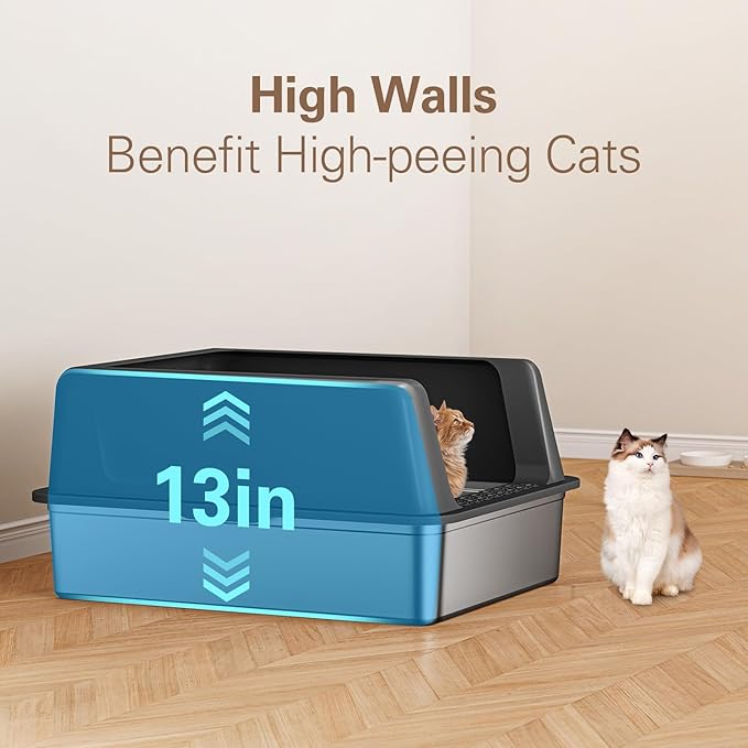 Zarler XXL Stainless Steel Litter Box for Cats, Extra Large Metal Cat Litter Box with Lid, High Sided Non-Stick Design, Leak Proof and Rust Resistant, 28 x 20 x 13 Inches, Black