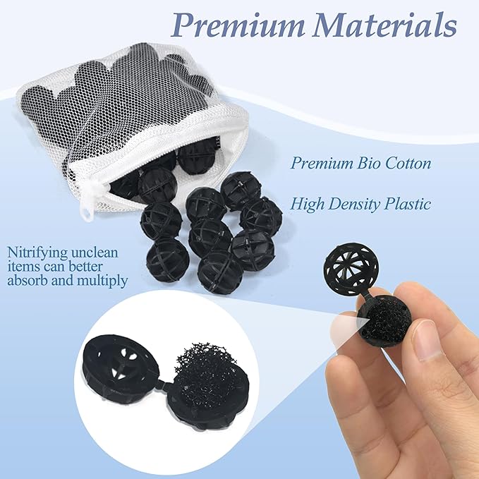 NEWKE 2 Set Aquarium Filter Media Compatible with Fluval SPEC EVO Flex Series, 8 PCS Aquarium Filter Replacement Includes 2 Carbon Media Pad, 2 Foam Filter, 2 Bag Bio Filter Balls & 2 Filter Cord