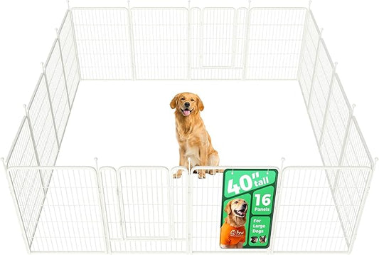 FXW Rollick Unleashed Dog Playpen for Indoor, Yard, RV Camping, 40 inch 16 Panels for Medium and Large Dogs, White│Patented