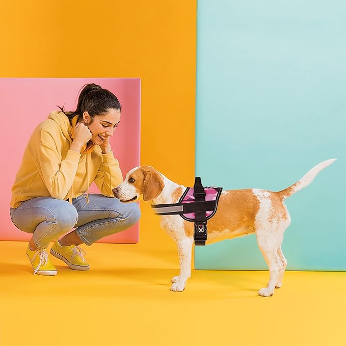 Dogline Dog Harness, Reflective No-Pull Adjustable Vest with Handle for Walking, Training, Breathable, No - Choke Harness for Small, Medium or Large Dogs Room for Patches Girth 22"-28" in Pink Camo