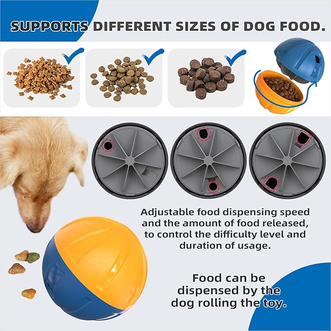 KADTC Dog Treat Giggling Ball - Adjustable Food Dispensing Speed - Puppy Basketball Toy - Puzzle Slow Feeder Mind Game for Medium/Large/Extra L Aggressive Chewers Breed