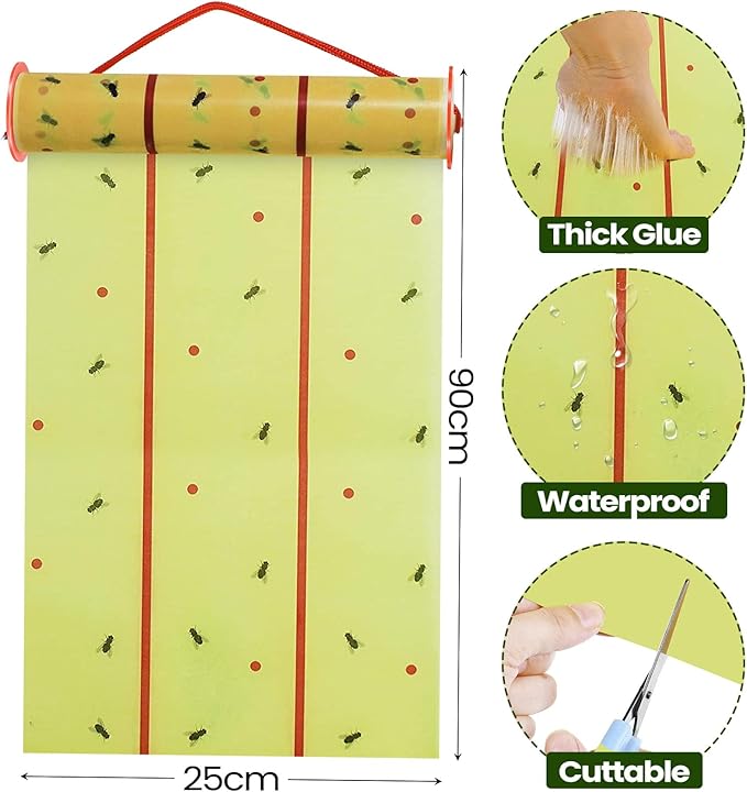 Qualirey 295 ft Giant Sticky Fly Traps, 30 Feet Fly Strips for Indoor Outdoor Hanging Flying Tapes Non Toxic Ribbon Fruit Gnat Killer for Mosquito Plants House Horse Stable (Fluorescent Green)