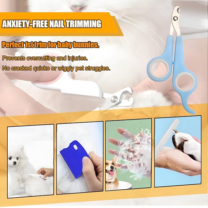 Rabbit Grooming Kit – Bunny Grooming Kit with Shedding Brush, Nail Clippers & Comb – Small Animal Grooming Supplies for Rabbits, Guinea Pigs, Hamsters, Ferrets - Small Pet Shedding & Care (Blue)