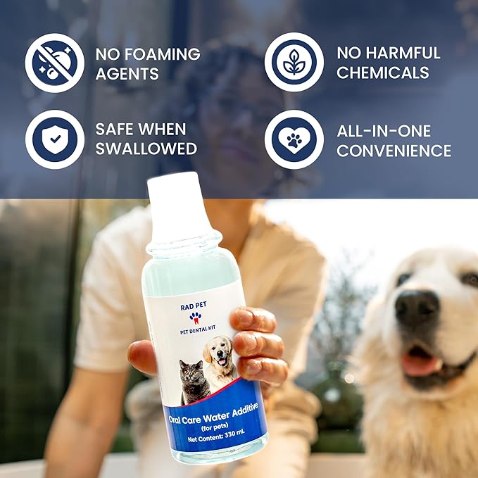 RAD PET - Advanced Pet Dental Hygiene Kit, Vet-Formulated Cat & Dog Tooth Brushing Kit, Complete Oral Care with Cat/Dog Toothbrush and Toothpaste (Enzymatic), Pet Dental Wipes & Water Additive