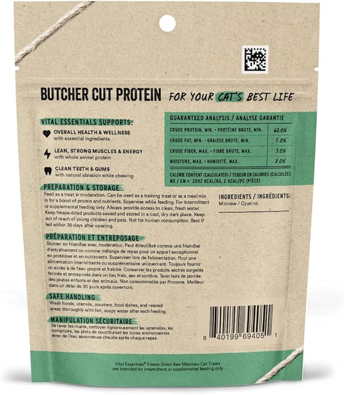 Vital Essentials Minnows Cat Treats, 0.5 oz | Freeze-Dried Raw | Single Ingredient | Grain Free, Gluten Free, Filler Free