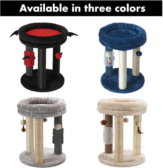 MECOOL 4in1 Small Cat Tree,Scratching Post with Tower Soft Bed, Sisal Carpet Jute Posts with Three Hanging Ball Toys and Massage Brush for Indoor Cats and Kittens