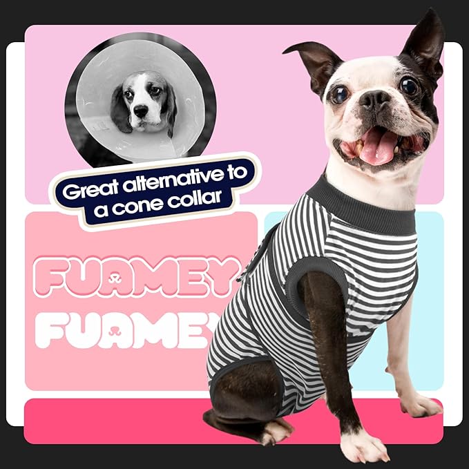 FUAMEY Dog Recovery Suit Male,Dogs Surgery Neuter Suits Puppy Spay Shirts for Female Protect Dog's Skin Anti Licking Abdominal Wounds Doggie Onesie Pet Bodysuit Alternative to Cone Gray Stripes M