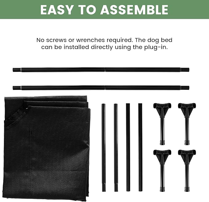 Elevated Dog Bed for Outdoor, Medium Raised Dog Cot with Washable Mesh, Cooling Pet Cot Chew Proof for Outside Camping, 32"x25" Black