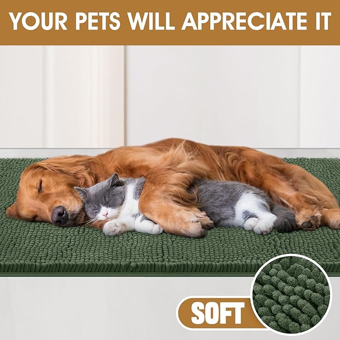 IM HOME 48" x 38" Olive Dog Door Mats for Muddy Paws, Chenille Absorbent Dog Mat, Non Slip Heavy Mud Mat for Dogs, Soft Pet Bed Mat for Entryway, Mud Paws, Inside Floor