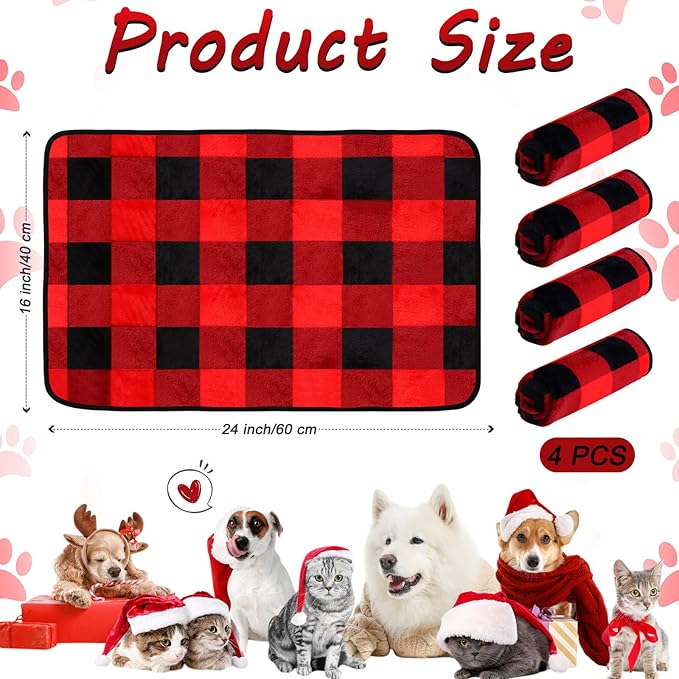 Reginary 4 Pcs Waterproof Guinea Pig Blankets Washable Small Animal Fleece Bedding Absorbent Guinea Pig Cage Liners Reusable Pet Pee Pad Sleep Mat for Hamster Ferret (Red Plaid,24 x 16 Inch)