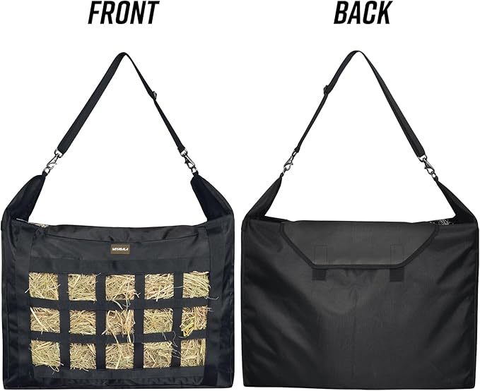 Hay Bag for Horses,Slow Feeder for Horse/Donkey/Goat, Premium 1680D Oxford Cloth,Easy to Fill and Hang with Extra Large Opening（Black）