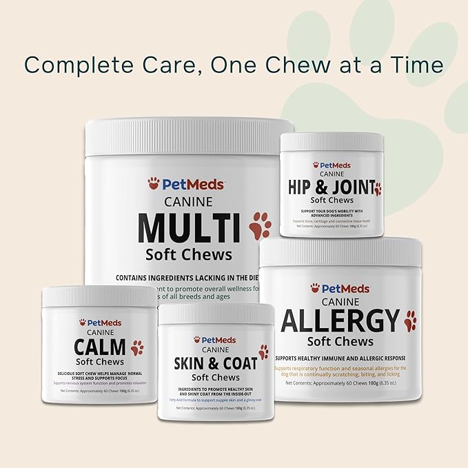 PetMeds Calm Supplement for Dogs - Anxiety & Stress Relief with Vitamins, Theanine & Lemon Balm - Supports Dogs During Travel, Thunder & Separation - Beef & Sweet Potato Flavor - 60 Soft Chews