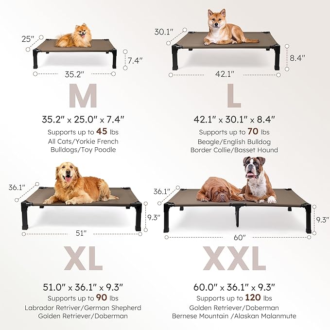 Heeyoo Elevated Dog Bed, Cooling Raised Pet Cot with Chew Proof Washable Breathable Mesh and Metal Frame, Portable Dog Cot Bed with No-Slip Feet for Outdoor or Indoor Use