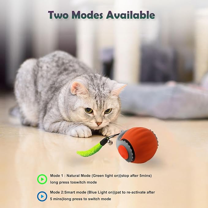 Smart Speedy 3.0 Interactive Cat Ball with Auto Obstacle Avoidance - Indoor Kitten Toy for Mental Stimulation & Playtime Fun ，2025 Edition (Orange)