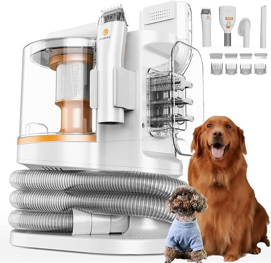 Pet Grooming Kit with 3.4L Oversized Vacuum Suction - 99% Pet Hair Removal - Professional Dog Clippers & Shedding Tools for Cats, Teddy, Poodle, Golden Retrievers (Metallic Orange & White)