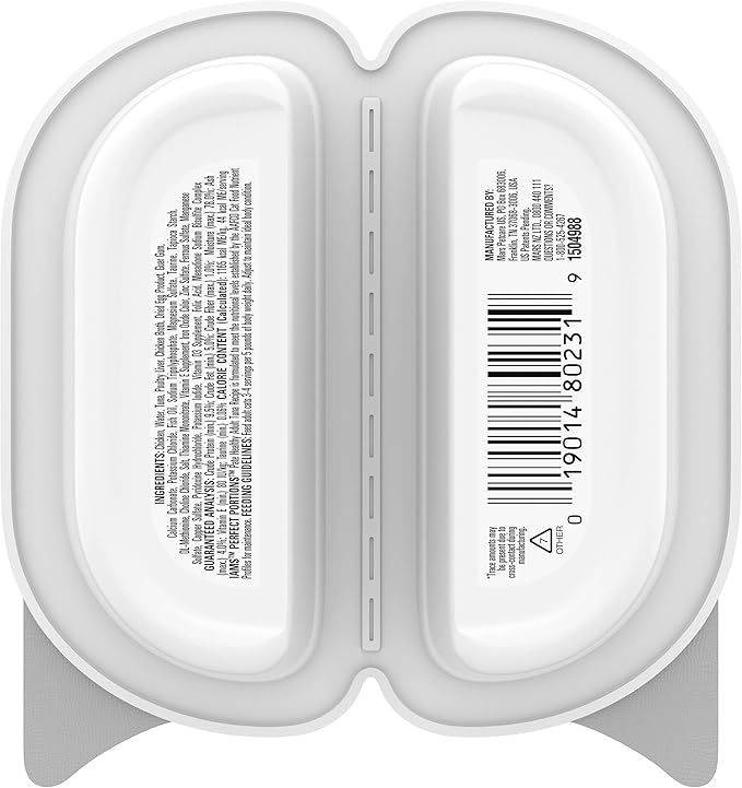 IAMS Perfect Portions Healthy Adult Grain Free Wet Cat Food Pate, Tuna Recipe, 2.6 oz. Easy Peel Twin-Pack Trays (24 Count, 48 Servings)
