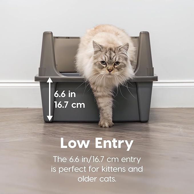 IRIS USA XX-Large Cat Litter Box, Open Top Extra Large Litter Box for Big Cats and Multi-Cat Households, High Sided Scatter Shield, Easy to Clean, 30" L x 20" W x 14" H, Gray