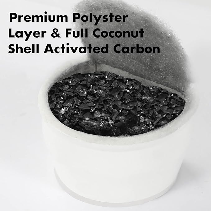 24 Pack Cat Water Fountain Filters Replacement, 12 Carbon Filters and 12 Foam Sponge Pre-Filter Fit for Multiple Ceramic and Stainless Steel Pet Fountains