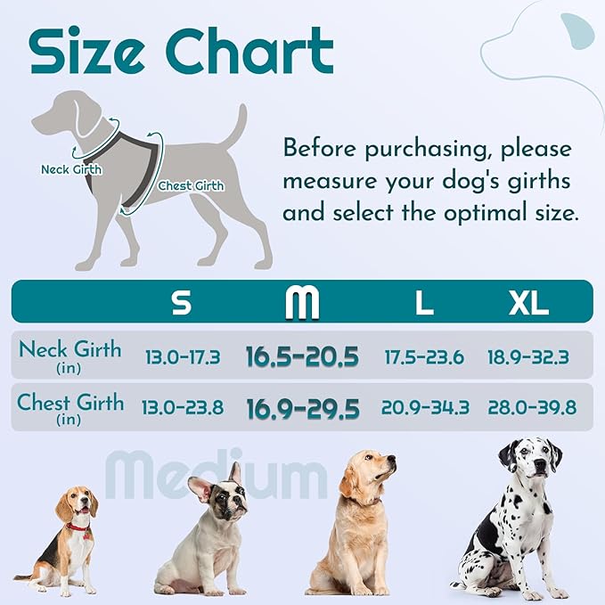 Eagloo Dog Harness Medium Sized, Easy Wearing with 3 Buckles, Adjustable No Pull Pet Harness with 2 Rings for Walking, No Chock Reflective Soft Padded Vest with Control Handle, Red & Teal, M