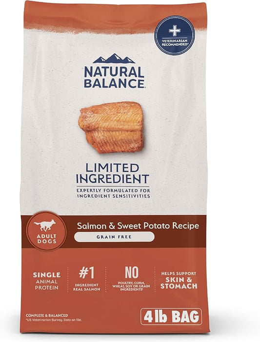 Natural Balance Limited Ingredient Adult Grain-Free Dry Dog Food, Salmon & Sweet Potato Recipe, 4 Pound (Pack of 1)