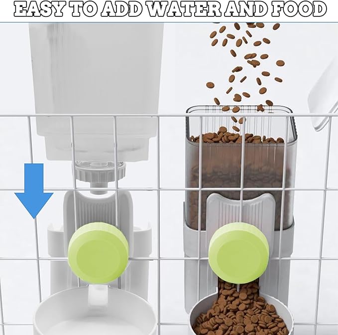 kathson Rabbit Gravity Auto Feeder Set 35oz Hanging Automatic Food Water Dispenser Cage Automatic Feeder Set for Rabbit Chinchilla Guinea Pig Hedgehog Ferret Kitty Puppy (Green)