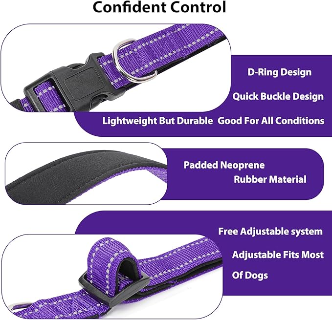 Reflective Dog Collar Padded with Soft Neoprene Breathable Quick Release Basic Dog Collars for Large Dogs Purple Girl