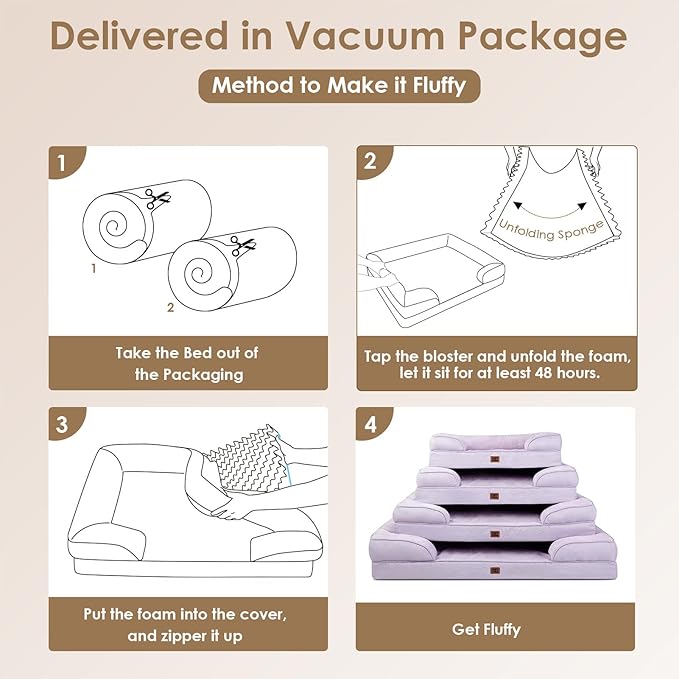 EHEYCIGA Orthopedic Dog Beds for Extra Large Dogs 44x32Inch, Waterproof Memory Foam XL Pet Bed with Sides, Non-Slip and Egg-Crate Foam Big Dog Couch Bed with Washable Removable Cover, Lilac