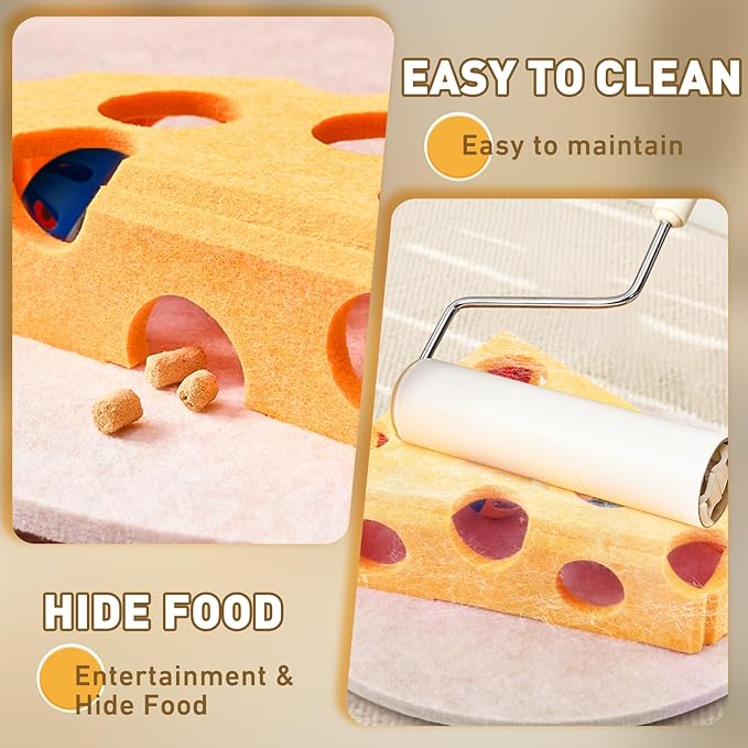 Interactive Cat Puzzle Toy for Indoor Cats & Kittens - Fun Track Balls & Spring Teaser in Stimulating Felt Puzzle Box (Yellow) - Mental Enrichment Game