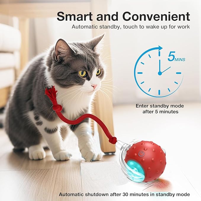 3-Pack Interactive Cat Toys Ball - 2025 New Gen with Smart Obstacle Avoidance & Auto Wake-Up,Includes 4 Speedy Tail 2.0 Ropes,Cat Spiral Spring 12Pcs, Ideal Kitten Toys for Bored Indoor Cats