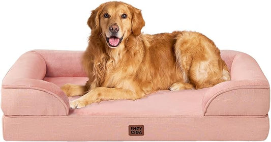 EHEYCIGA Orthopedic Dog Beds for Extra Large Dogs, Waterproof Memory Foam XL Pet Bed with Sides, Non-Slip Bottom and Egg-Crate Foam Big Dog Couch Bed with Washable Removable Cover, Dusty Pink
