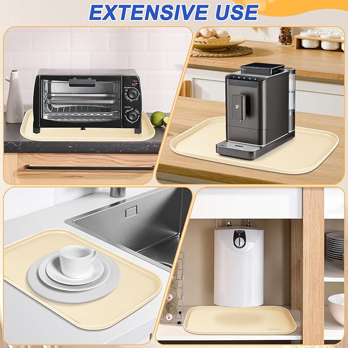 Silicone Pet Feeding Mat with Raised Edge for Food and Water, Dog Bowl Mats, Cat Bowls Placemat with High Lip for Floor Waterproof, Rubber Tray for Cats and Dogs 24 x 16 x0.8 White Sand