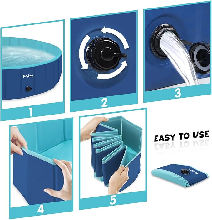 Furrybaby Dog Pool, Kiddie Pool Hard Plastic Foldable Dog Pools for Large Dogs Portable Pet Doggie Wading Swimming (Navy 63'') Indoor and Outdoor