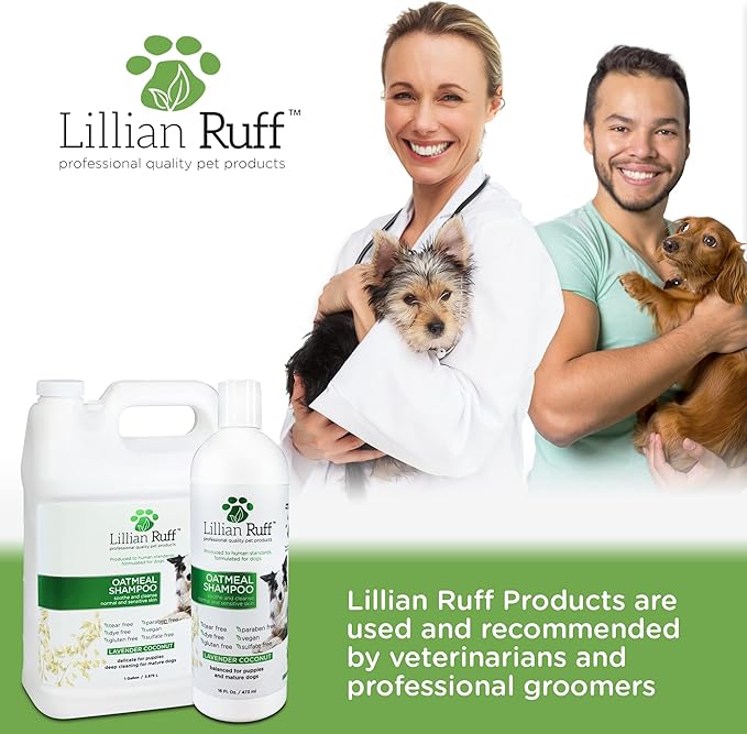 Lillian Ruff Calming Oatmeal Pet Shampoo for Dry Skin & Itch Relief with Aloe & Hydrating Essential Oils - Replenish Moisture & Deodorize -Gentle Dog Shampoo for Normal/Sensitive Skin (Gallon & Pump)