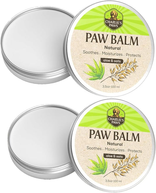 CHARLIE'S PAWS Paw Balm for Dog and Cat Paw Pad Balm Dog Nose Balm Cat Butter Paw Moisturizer Protect Dry Cracked Paw Foot Paw Elbows with 100% Natural Oil 3.5 Oz (2 Pack Aloe & Oats)