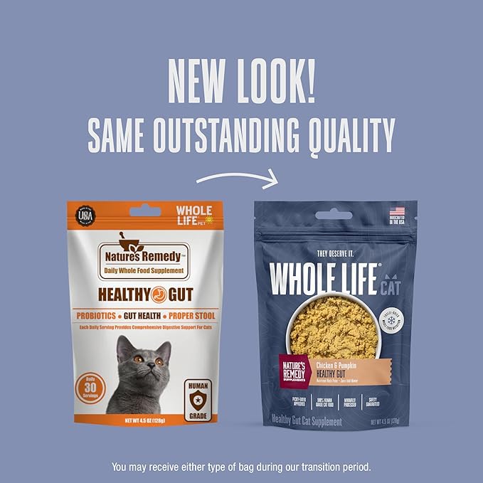 Whole Life Pet Healthy Gut Daily Cat Supplements, Cat Probiotics for Constipation Relief, Anti Diarrhea, Vomit Remedy & Digestive Support, Pumpkin Puree for Cats, Cat Health Supplies - 30-Day Supply