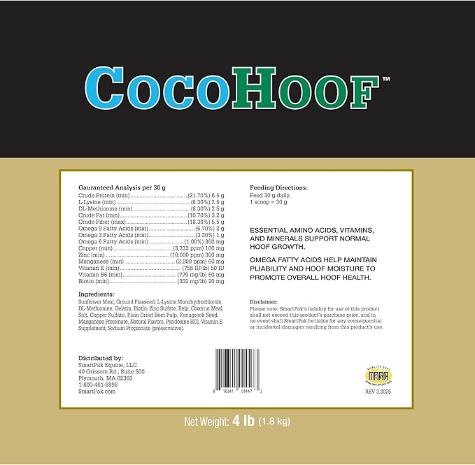 Uckele by SmartEquine CocoHoof | Hoof Supplements for Horses | Biotin for Horses Hooves | Horse Vitamins and Minerals Supplement | Provides Amino Acids, Fatty Acids and Vitamins | 4 lb Bag