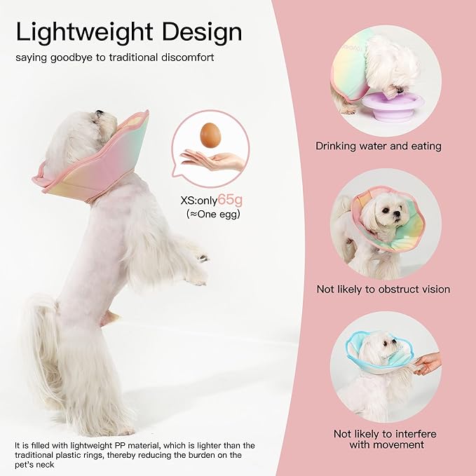 Touchdog Foldable Dog Cone Collar for Cats & Dogs - Adjustable Soft Recovery Collar with Waterproof PU Coating, Lightweight Design, 24.5cm/9.6in Wide Barrier (Pink Gradient Color, XS)