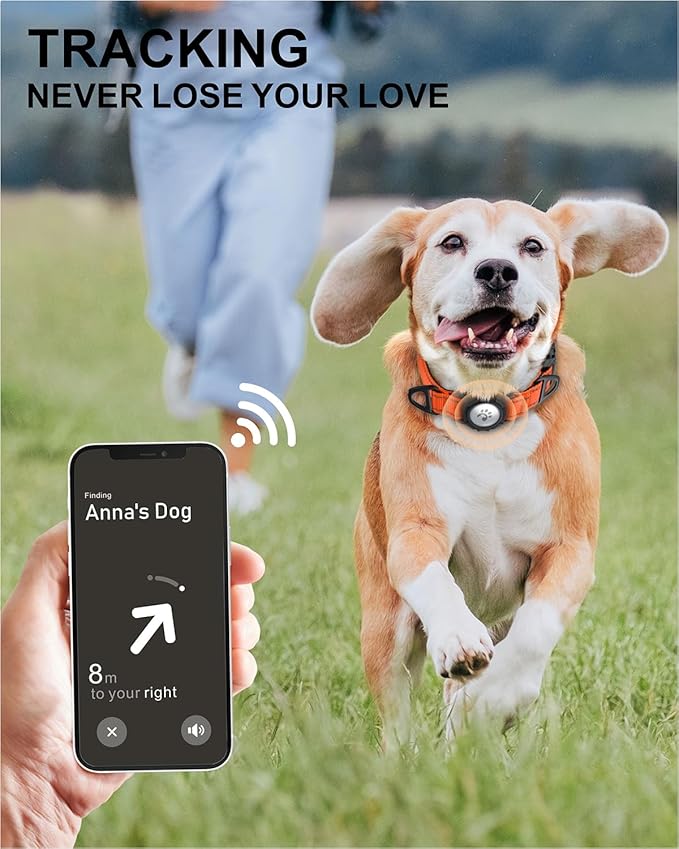 TagME Airtag Dog Collar,Waterproof Reflective Pet Collar with Airtag Holder,Soft Padded and Double D-Rings for Medium Dogs,Orange