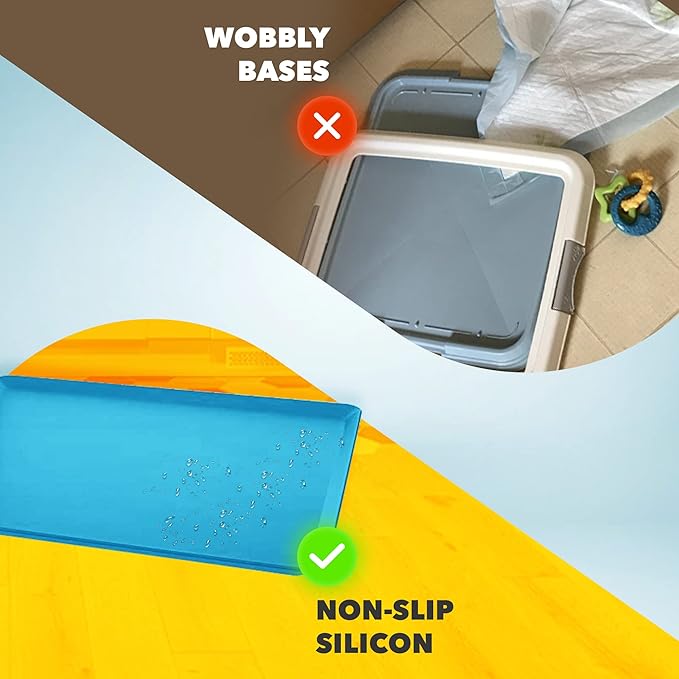 TidyFriend Dog Pee Pad Holder Tray Fits for 24” x 24” Wee Wee Pee Pads - Stable Grip, Raised Edges, Quick-Wipe Silicone Surface Dog Potty Tray Holder for Indoor Flooring Protection (Dark Blue)