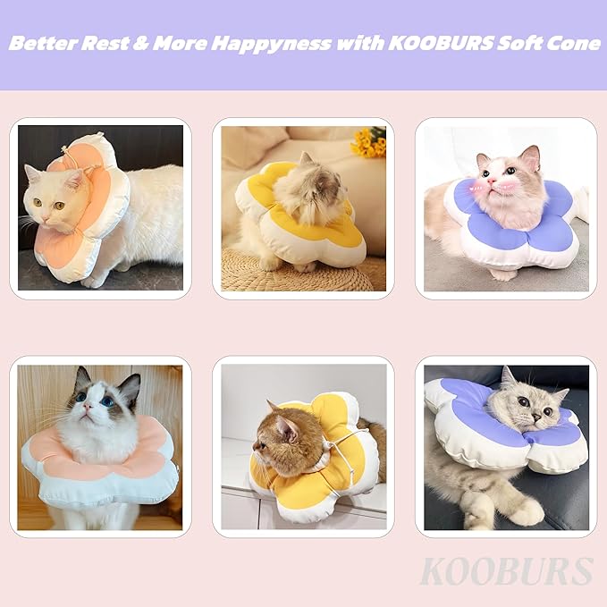 Cat Cone Collar Soft, Adjustable Kitten Cone After Surgery, Waterproof Recovery E Collar for Pet to Stop Licking(Yellow Flower, Small)
