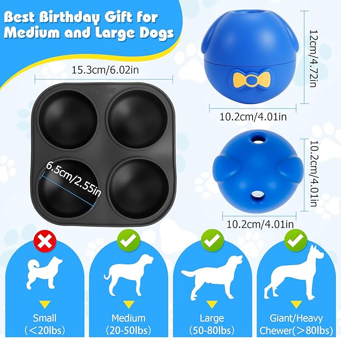 Yipetor Interactive Treat Dispensing Dog Toy, Large 3IN1 Dog Enrichment Toy, Tough Rubber Chew Ball Dog Treat Frozen Puzzle Toys for Large Medium Breeds - Keep Them Busy/Anxiety Relief/Feeding Slow