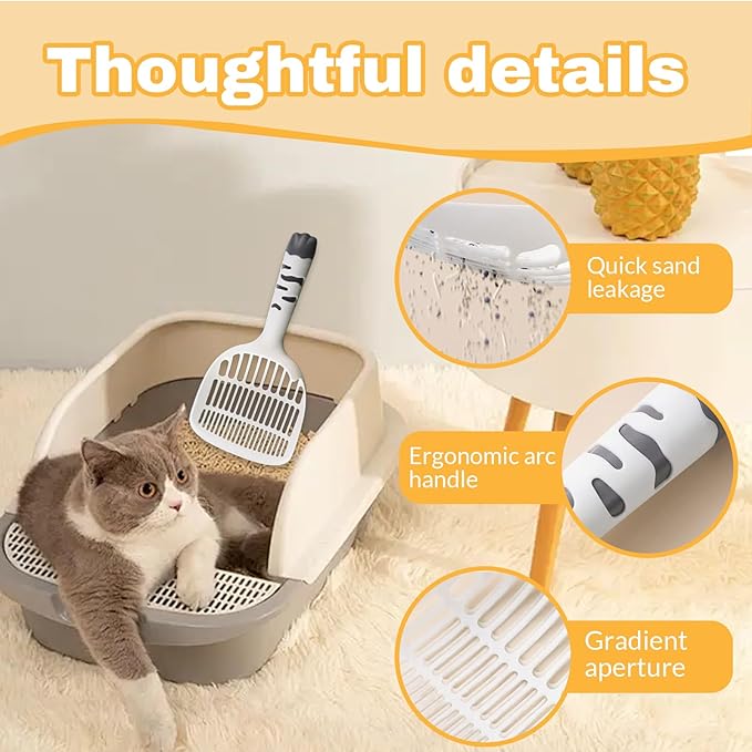 Cat Scooper for Litter Box, Cat Litter Scoop, Kitty Litter Scoop, Cat and Dog Poop Collector, Pet Litter Sifter, Cute Handle, Cat Litter Scooper with Holder for Various Litter Boxes (White)