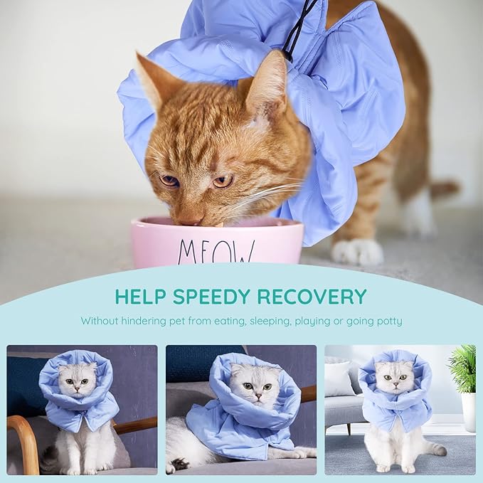 Cat Recovery Collar, Soft Adjustable Cat Cone Alternative, Lightweight Waterproof Fasteners Collars for Cats Kittens Puppies, After Surgery Stop Licking and Daily Use (Neck girt 5.5"-9.8") (Blue)