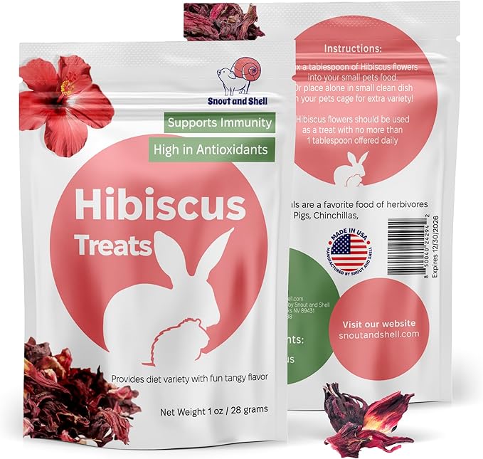 Snout and Shell Hibiscus Treats – 100% Natural Dried Flowers for Small Pets – Immunity Support & Antioxidants – Healthy Snack for Rabbits, Guinea Pigs, & Chinchillas (1 oz)