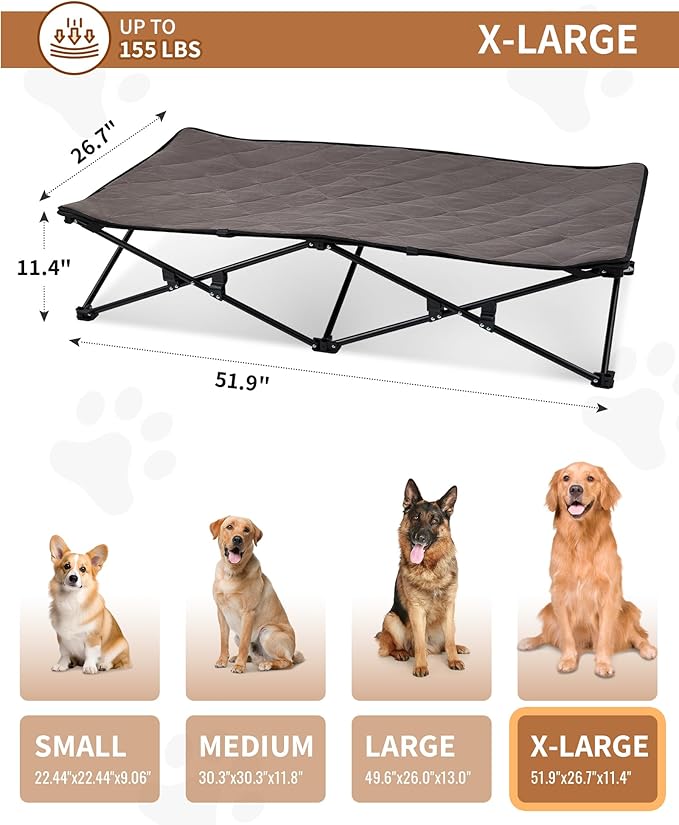 KingCamp Elevated Dog Bed for XL Dogs, Outdoor Raised Cooling Pet Cot Bed with Washable Breathable Mesh & No-Slip Feet Perfect for Camping, Backyard, Indoor Use (XL, Black)