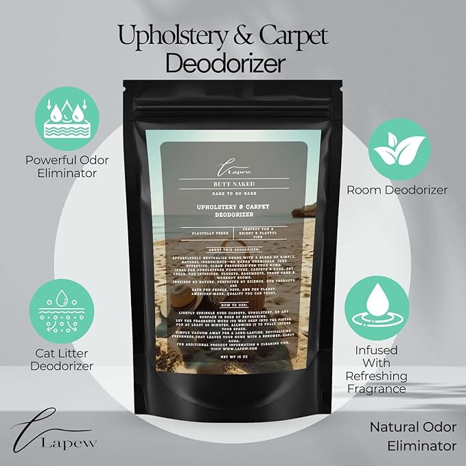 Butt Naked Carpet Freshener Powder: Powerful Odor Eliminator for Home, Upholstery Deodorizer, Carpet Deodorizer, Pet Urine, Cat Litter Box - Butt Naked Fragrance.