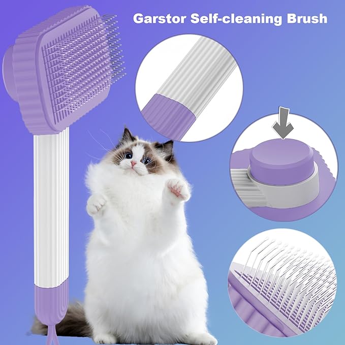 Cat brush, Cat Brush for Long or Short Haired Cats, Remove Loose Fur and Mats, Rounded Pins Reduces Painful Pulling, Not for Tangle and Curly Fur, Violet