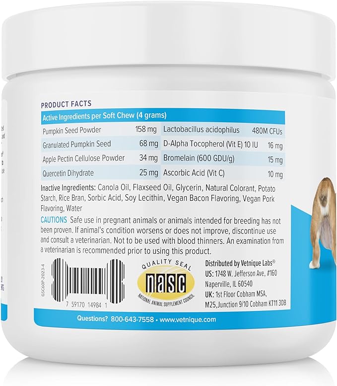 Vetnique Labs Glandex Anal Gland Soft Chew Treats with Pumpkin for Dogs Digestive Enzymes, Probiotics Fiber Supplement for Dogs Boot The Scoot (Pork Liver Chews, 60 Count)