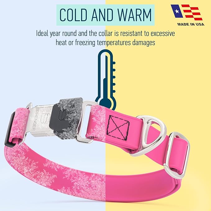 Dogline Biothane Waterproof Dog Collar with Herm Sprenger Stainless Steel Quick Release Buckle – Heavy Duty Tactical Durable Collar for Dogs – Comfortable and Safe Pet Collar, W 1" L 15-25", Pink