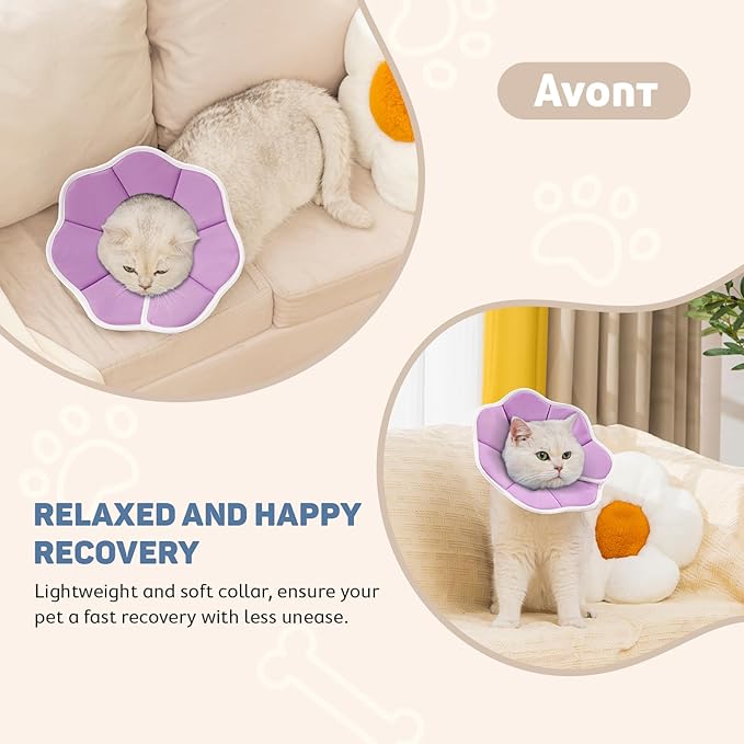 Avont Soft Cat Recovery Cone Collar, Adjustable Lightweight Kitten E-Collar for Small Dogs, Comfortable Neck Donut Stop Licking Scratching After Surgery -Purple(M)